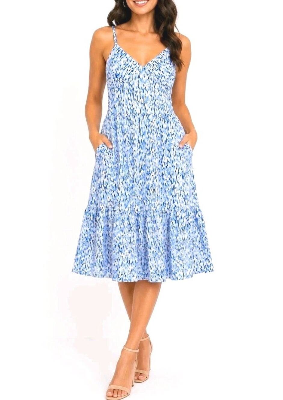 BCBG ~Woman Size 12~ White/Blue Shift Cotton Dress NWT.